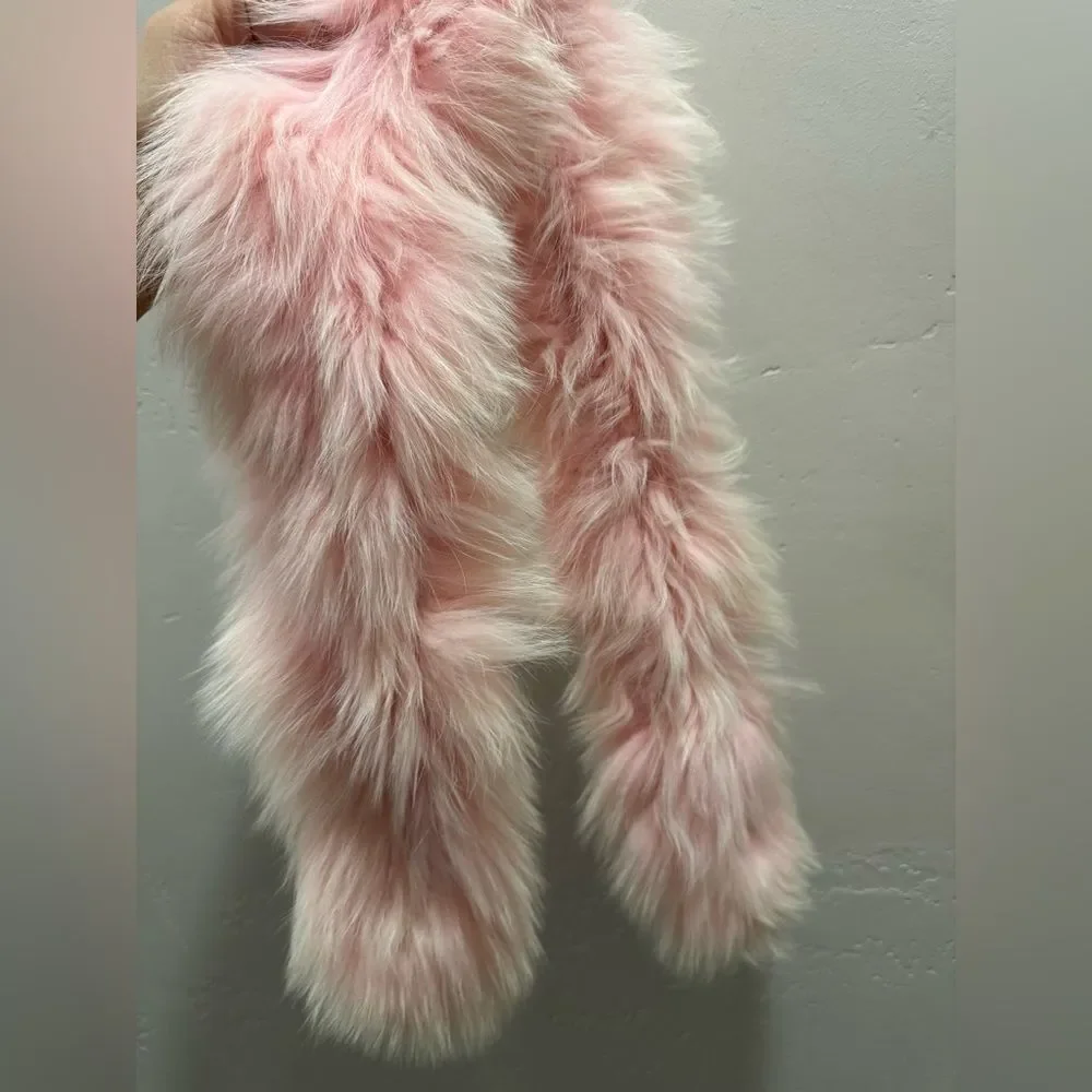 Pink Real Fox Fur Scarf, Soft & Cozy Knitted Fox Fur Scarf, Fox fur Collar